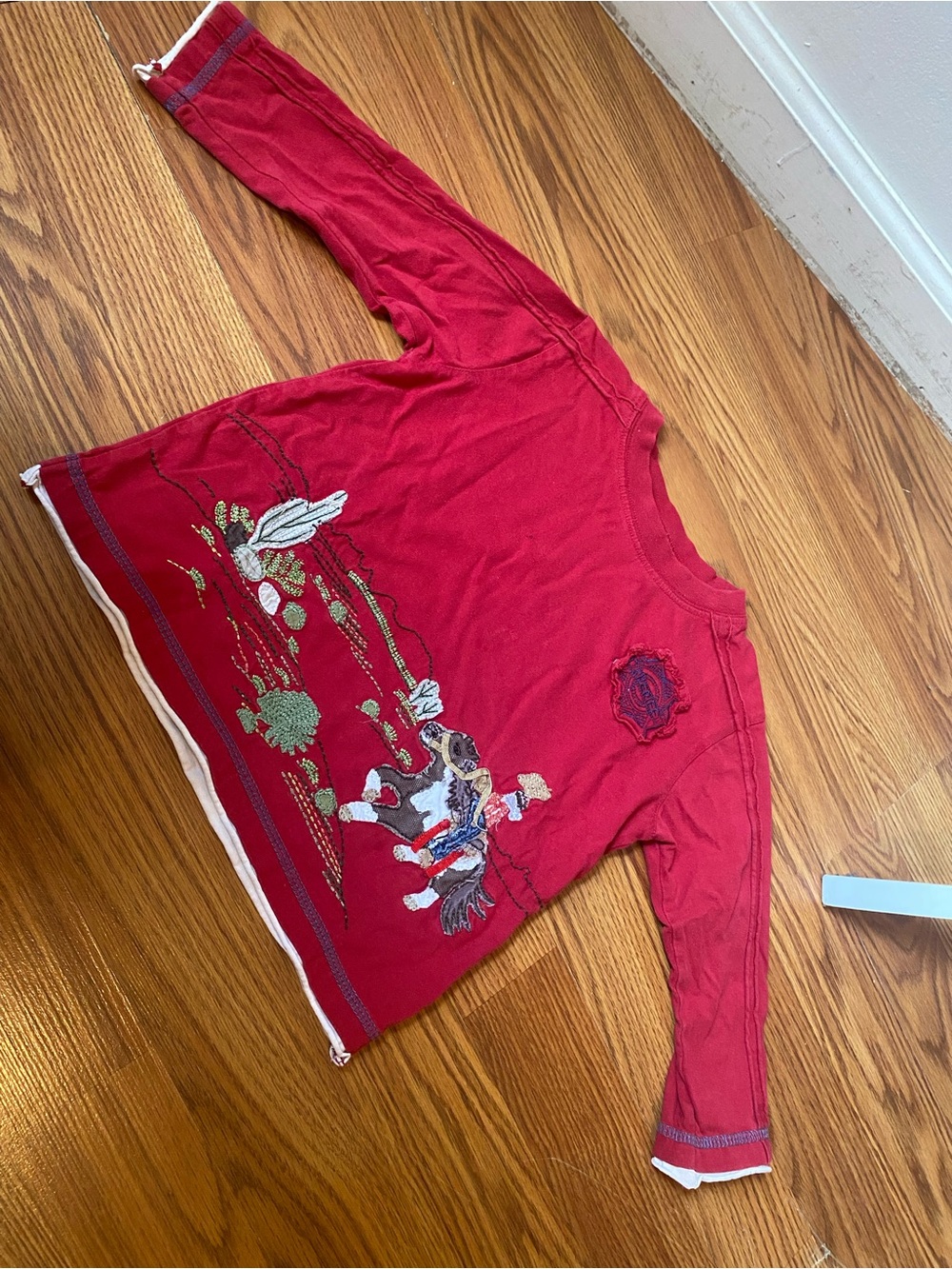 Flawed Red Long Sleeve Embroidered Animal Tee